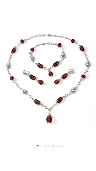 Picture of Cost Worthy Platinum Plated Wine Red 3 Pieces Jewelry Sets