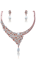 Show details for Elegant Colored Crystal Rose Gold Plated 2 Pieces Jewelry Sets
