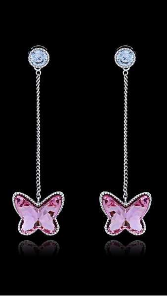 Picture of Lovely And Touching Pink Platinum Plated Drop & Dangle