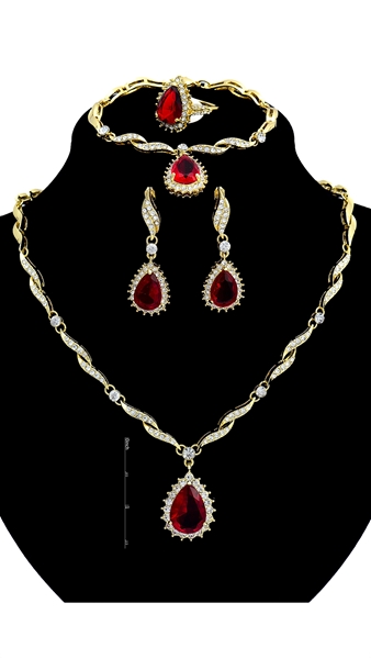 Picture of Moving Crystal Red 4 Pieces Jewelry Sets