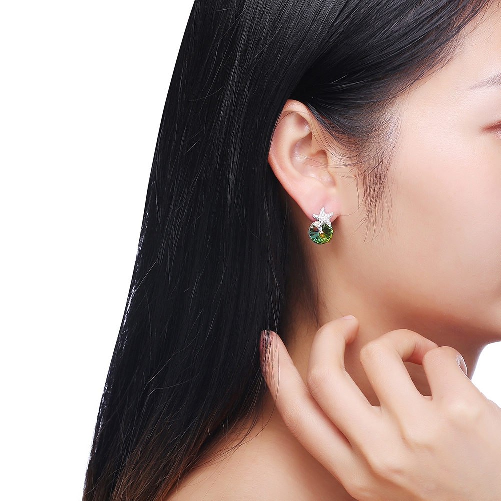 Hypoallergenic Platinum Plated Swarovski Element Stud Earrings with Easy Return