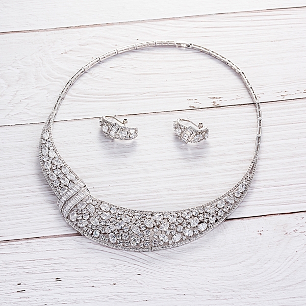 Picture of Sparkly Wedding Big Necklace and Earring Set
