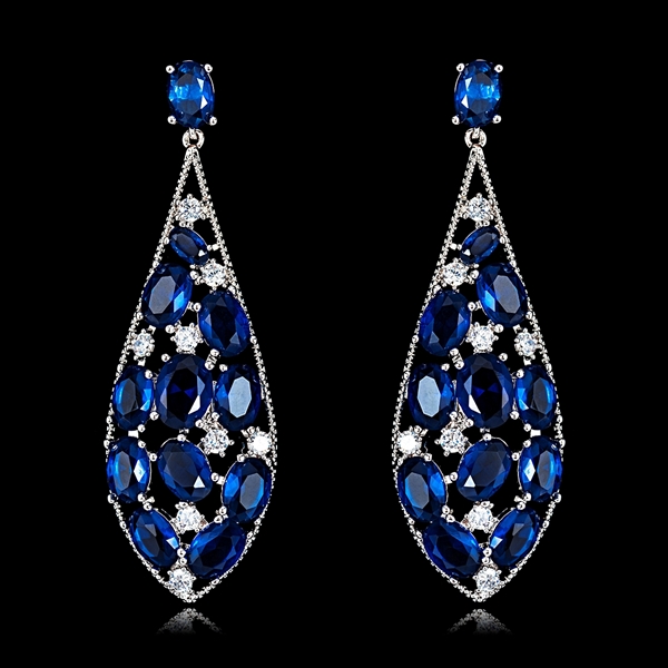 Picture of New Season Blue Cubic Zirconia Dangle Earrings with SGS/ISO Certification