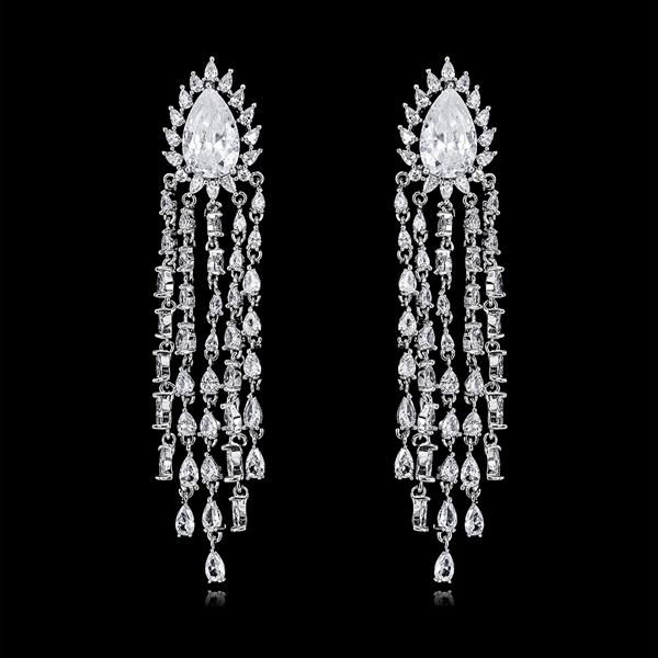 Picture of Luxury Platinum Plated Dangle Earrings with Beautiful Craftmanship