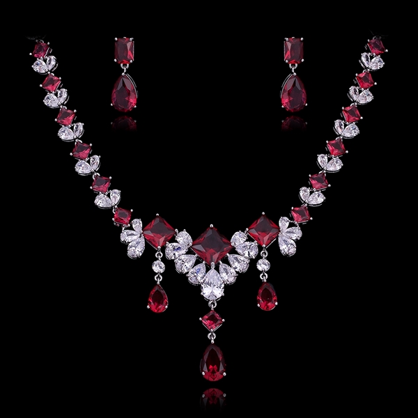 Picture of Featured Red Luxury Necklace and Earring Set with Full Guarantee