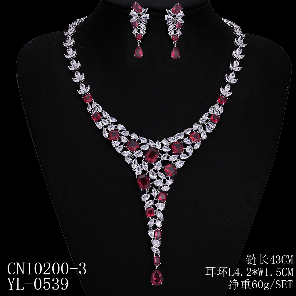 Impressive Red Platinum Plated Necklace and Earring Set with Low MOQ