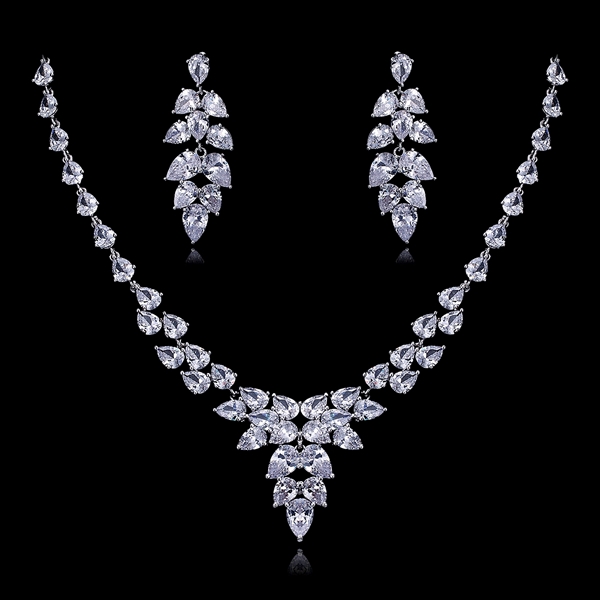 Picture of Origninal Big Platinum Plated Necklace and Earring Set