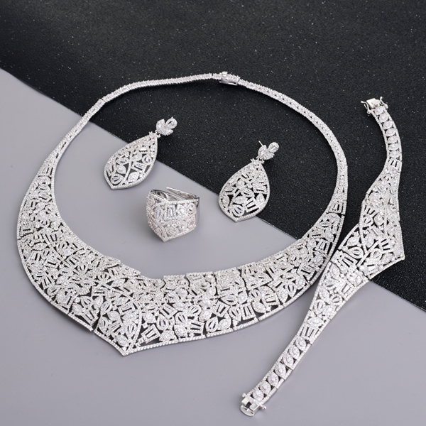 Low Cost Platinum Plated White 4 Piece Jewelry Set with Price