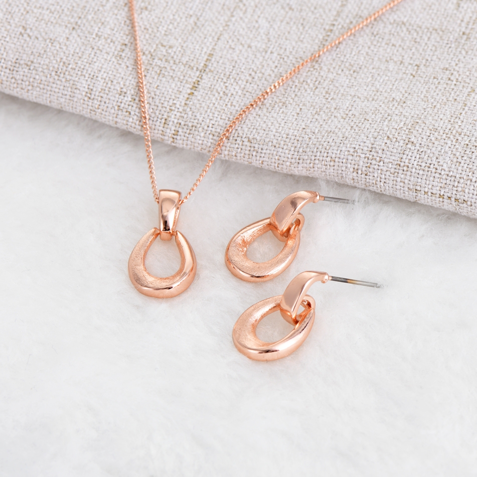 Hypoallergenic Rose Gold Plated Zinc Alloy Necklace and Earring Set with Easy Return