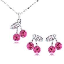 Show details for Brand New Pink Swarovski Element Necklace and Earring Set Factory Supply