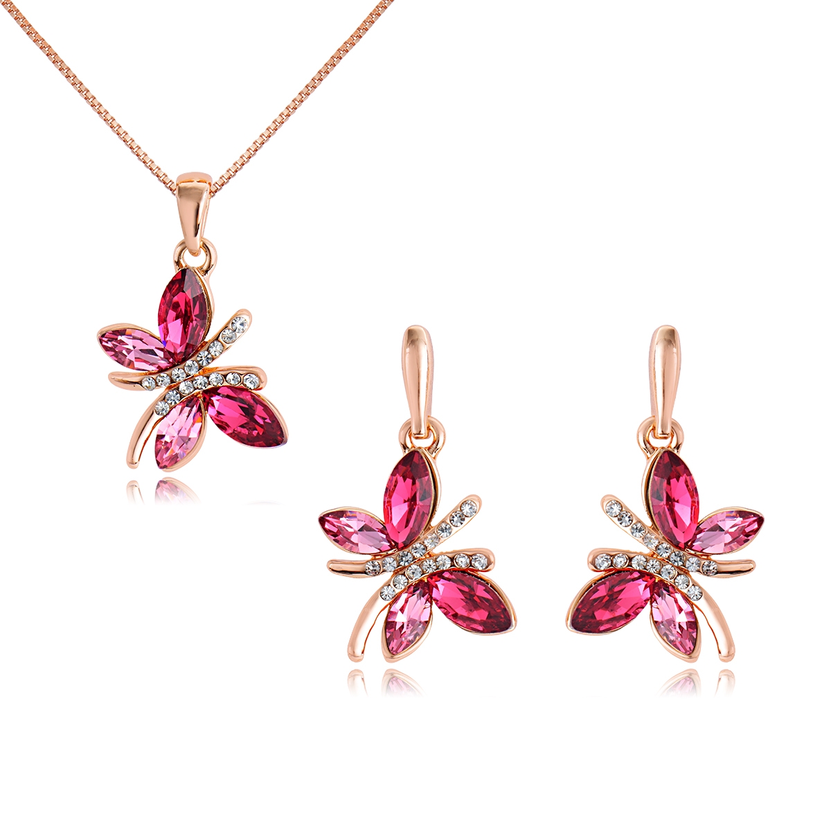 Rose Gold Plated Pink Necklace and Earring Set for Her