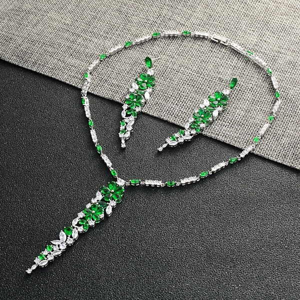 Picture of Impressive Green Cubic Zirconia Necklace and Earring Set with Low MOQ