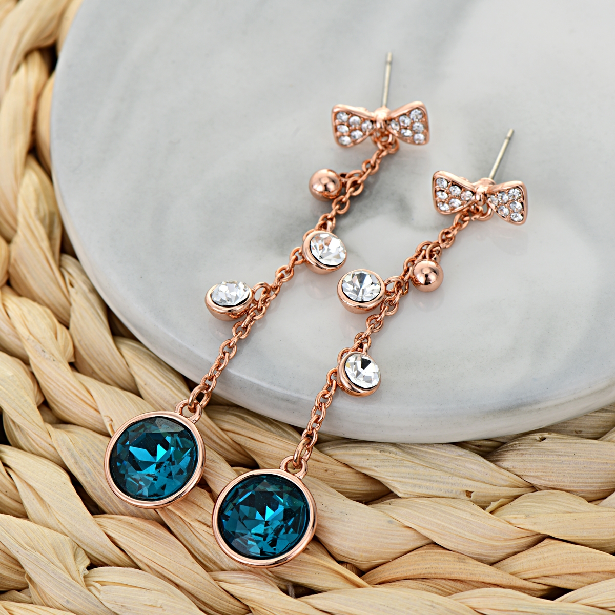 Great Artificial Crystal Blue Dangle Earrings