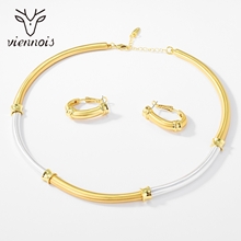 Show details for Hypoallergenic Multi-tone Plated Big Necklace and Earring Set with Easy Return