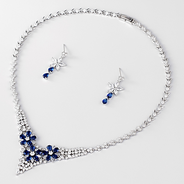 Picture of Fast Selling Blue Platinum Plated 2 Piece Jewelry Set from Editor Picks