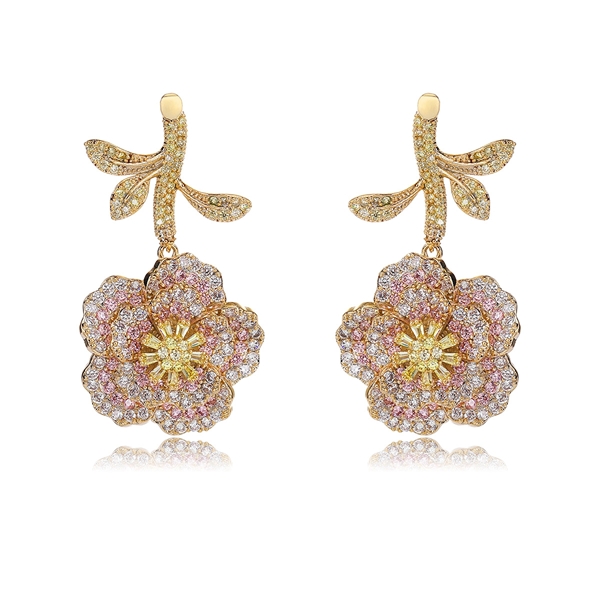 Picture of Fashion Cubic Zirconia Pink Dangle Earrings