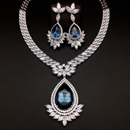 Show details for Wholesale Platinum Plated Blue 2 Piece Jewelry Set with No-Risk Return
