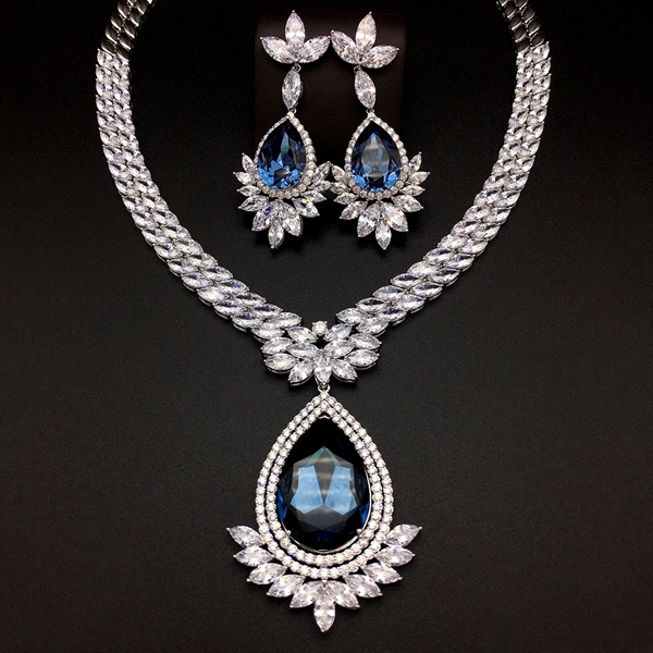 Picture of Wholesale Platinum Plated Blue 2 Piece Jewelry Set with No-Risk Return