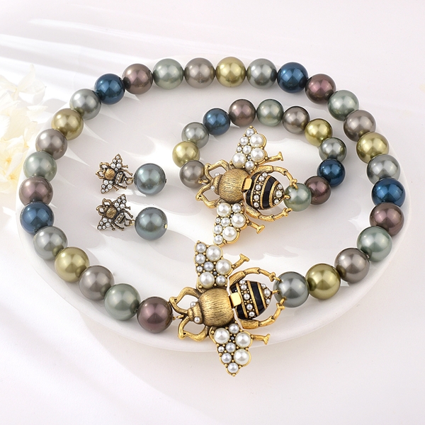 Picture of Delicate Artificial Pearl Oxide 3 Piece Jewelry Set