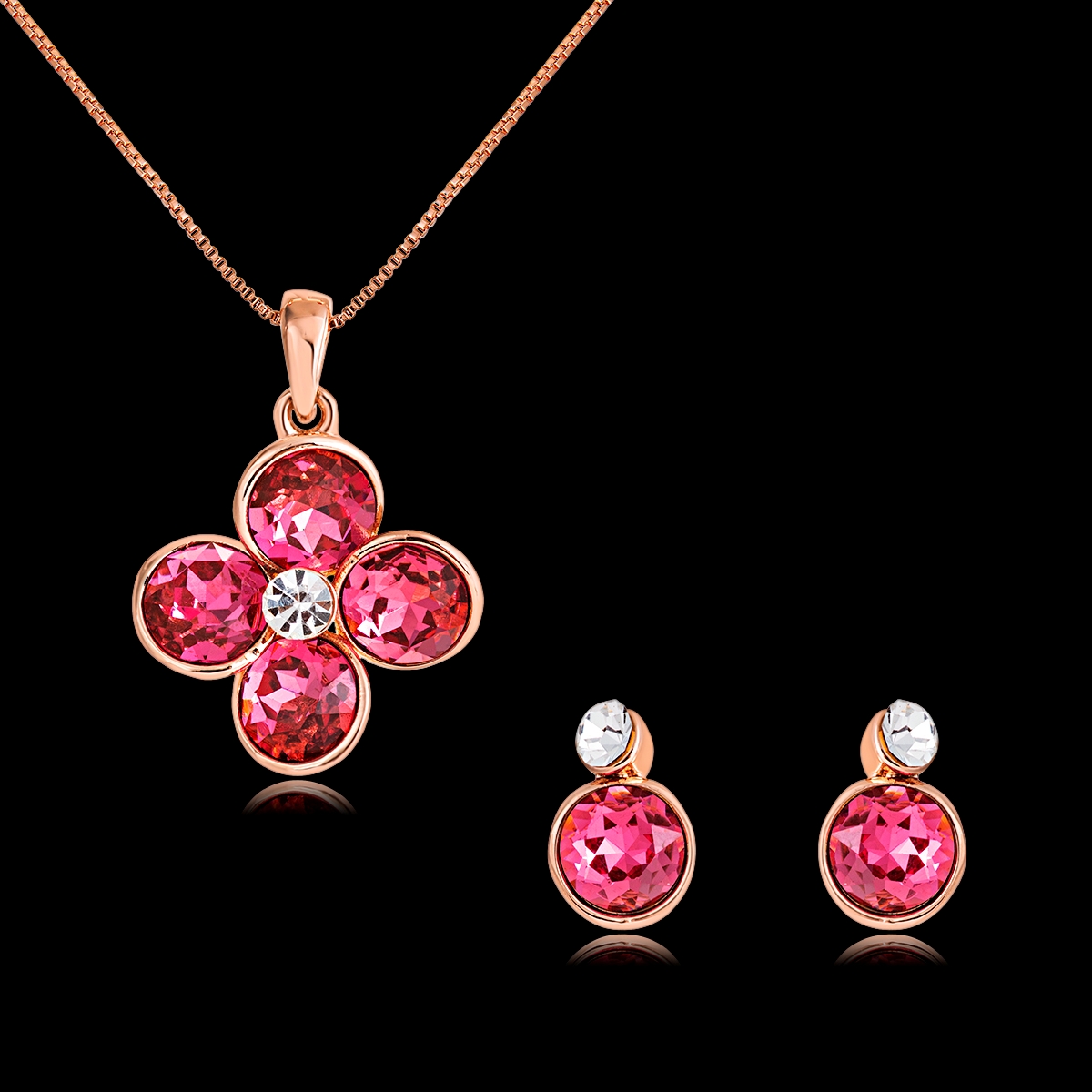 Designer Rose Gold Plated Pink 2 Piece Jewelry Set with Easy Return