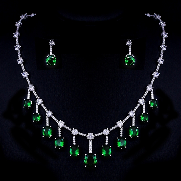 Picture of Good Quality Cubic Zirconia Green 2 Piece Jewelry Set