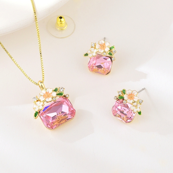 Picture of Wholesale Gold Plated Pink 2 Piece Jewelry Set Wholesale Price