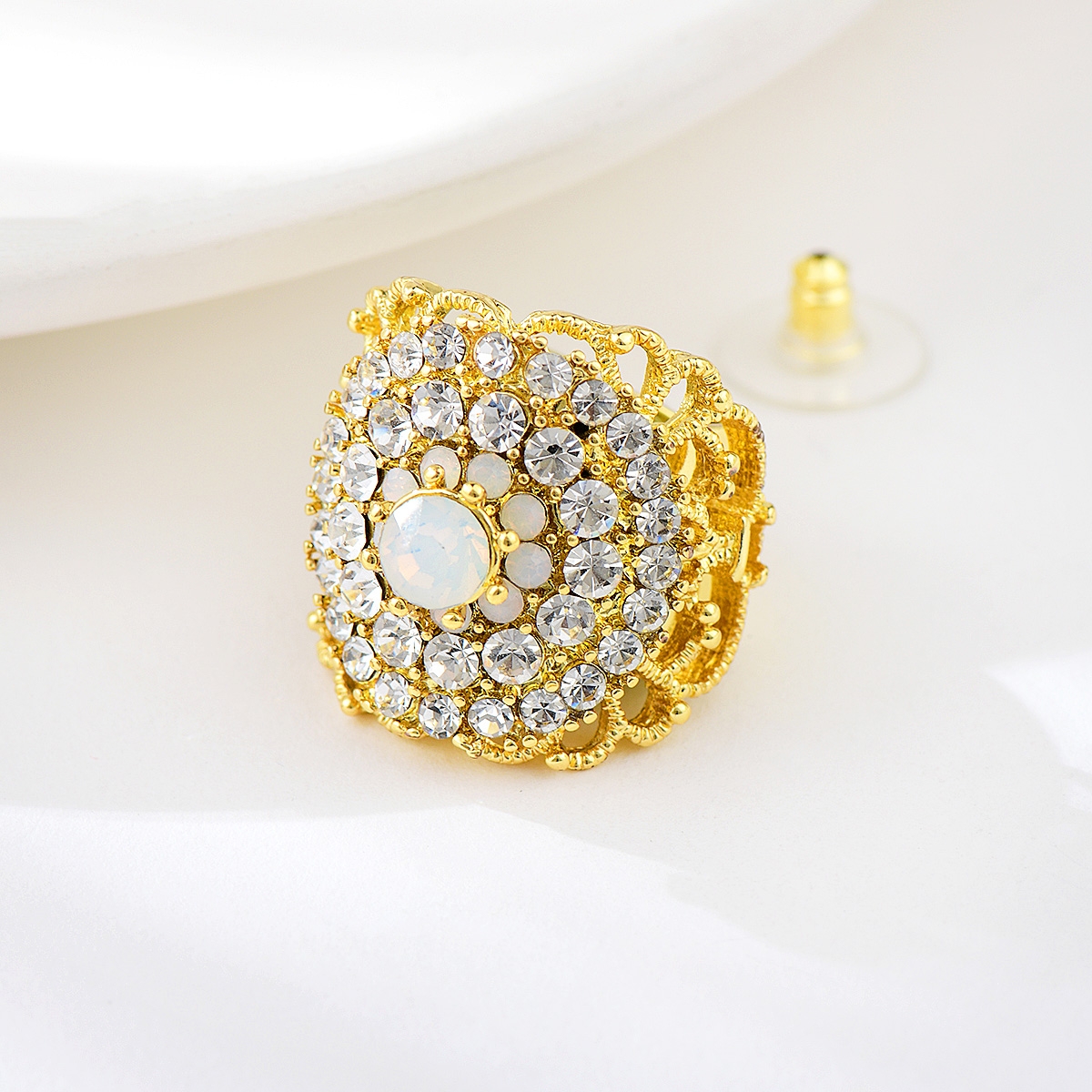 Classic Artificial Crystal Adjustable Ring Online Only