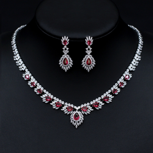 Picture of Fast Selling Red Platinum Plated 2 Piece Jewelry Set with Unbeatable Quality