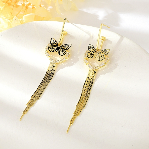 Picture of Butterfly Cubic Zirconia Tassel Earrings with Fast Shipping