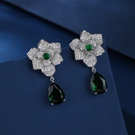 Picture of Nickel Free Platinum Plated Green Dangle Earrings with Easy Return