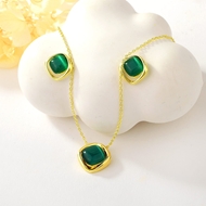 Show details for Hypoallergenic Gold Plated Green 2 Piece Jewelry Set with Easy Return