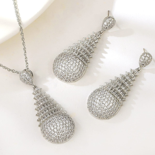 Picture of Funky Geometric Platinum Plated 2 Piece Jewelry Set