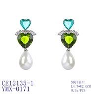 Picture of Eye-Catching Green Platinum Plated Dangle Earrings with Member Discount