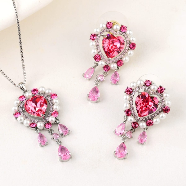 Picture of New Season Pink Swarovski Element 2 Piece Jewelry Set with SGS/ISO Certification