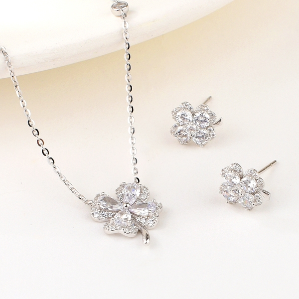 Picture of Bling Flower Cubic Zirconia 2 Piece Jewelry Set
