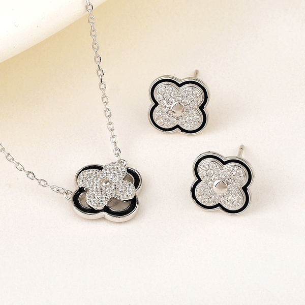 Picture of Famous Flowers & Plants Platinum Plated 2 Piece Jewelry Set
