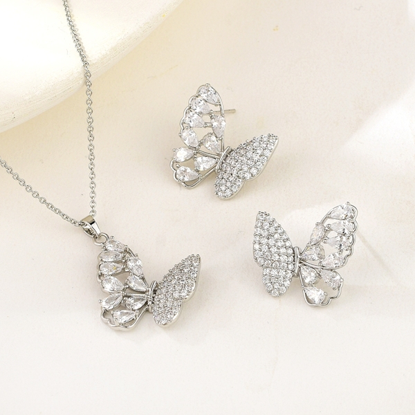 Picture of Fancy Butterfly Platinum Plated 2 Piece Jewelry Set Factory Supply