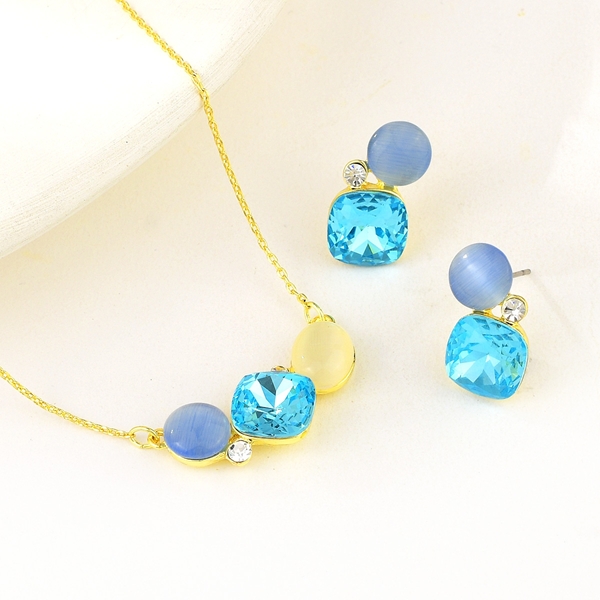 Picture of Good Artificial Crystal Blue 2 Piece Jewelry Set